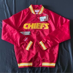 New Kansas City Chiefs Mitchell and Ness Satin Red Gold Jacket Mens Size Small